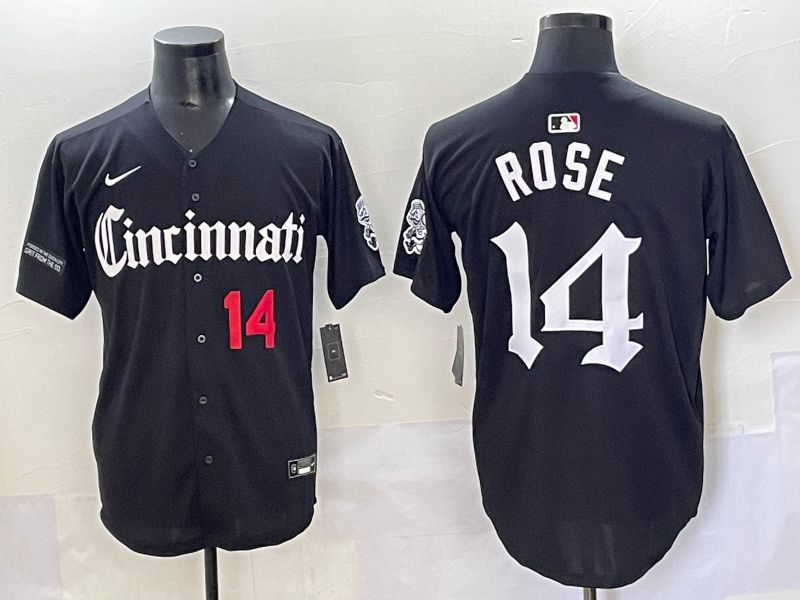 Men 2025 Cincinnati Reds #14 Rose Black Five generations Joint Name Nike MLB Jersey style 10->cincinnati reds->MLB Jersey